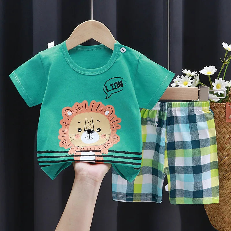 Boys’ Cartoon Print Clothing Set – Short Sleeve T-Shirt & Shorts Tracksuit