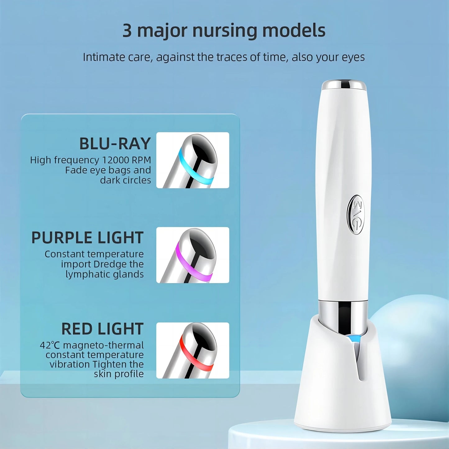5 In 1 Eye Beauty Device Facial Massager Led Red Light Therapy Wand for Relax Eye Dark Circles Eye Bags Puffiness Skincare Tool