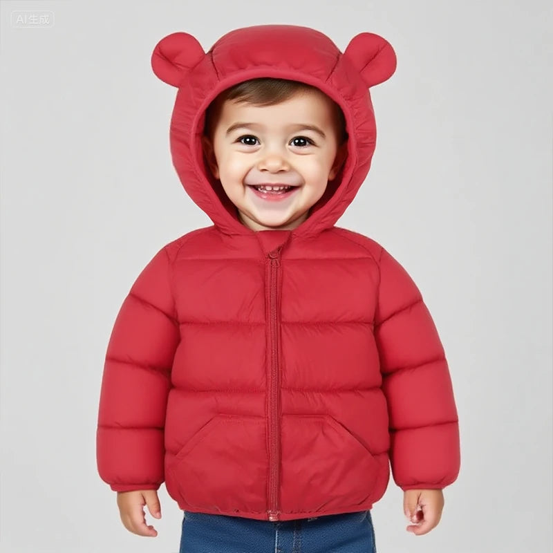 Autumn Winter Kids Down Jacket – Warm Hooded Zipper Coat 2–6Y Boys Girls Outerwear
