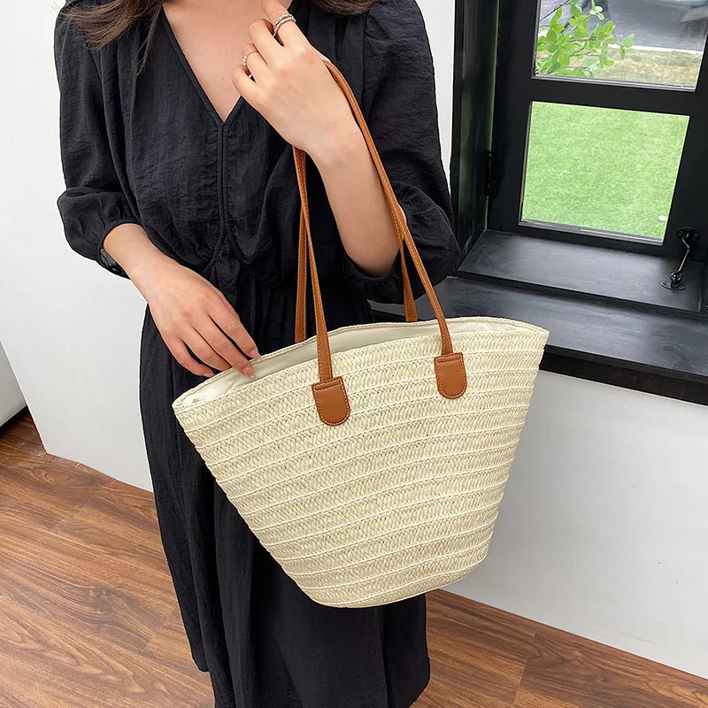 Luxury Straw Beach Tote – Large Capacity Summer Shoulder Bag for Women