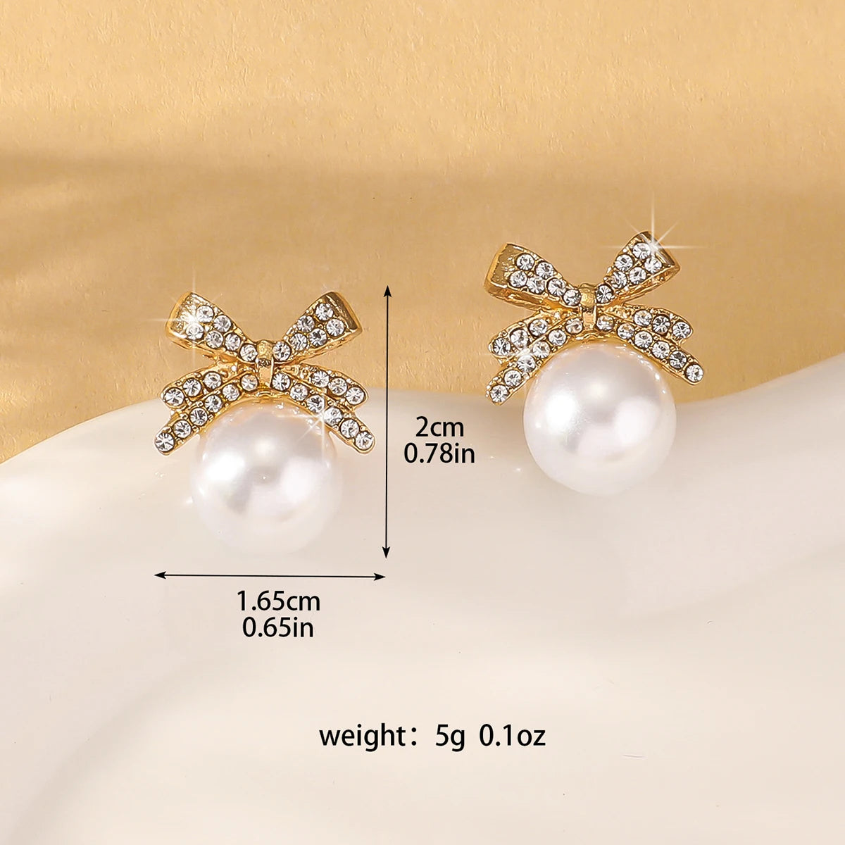 Bow Pearl Diamond Stud Earrings – Elegant Women’s Silver Needle Jewelry