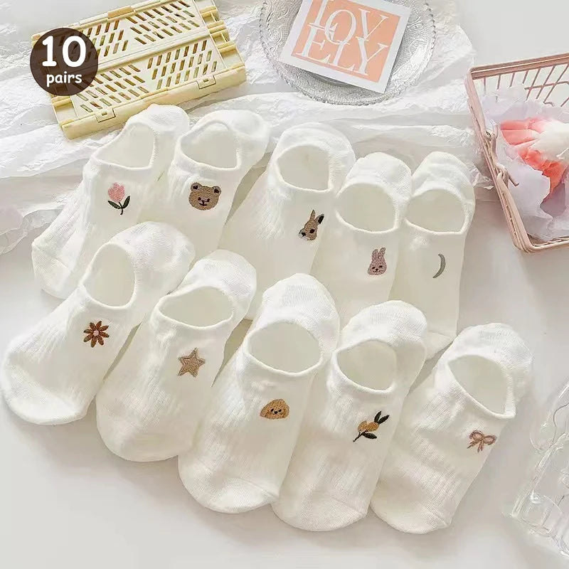 Cartoon Teddy Bear Ankle Socks – 5/10/20 Pairs Breathable & Cute