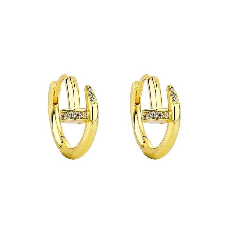 925 Sterling Silver Zircon Nail Hoop Earrings – Minimalist Trendy Jewelry for Women