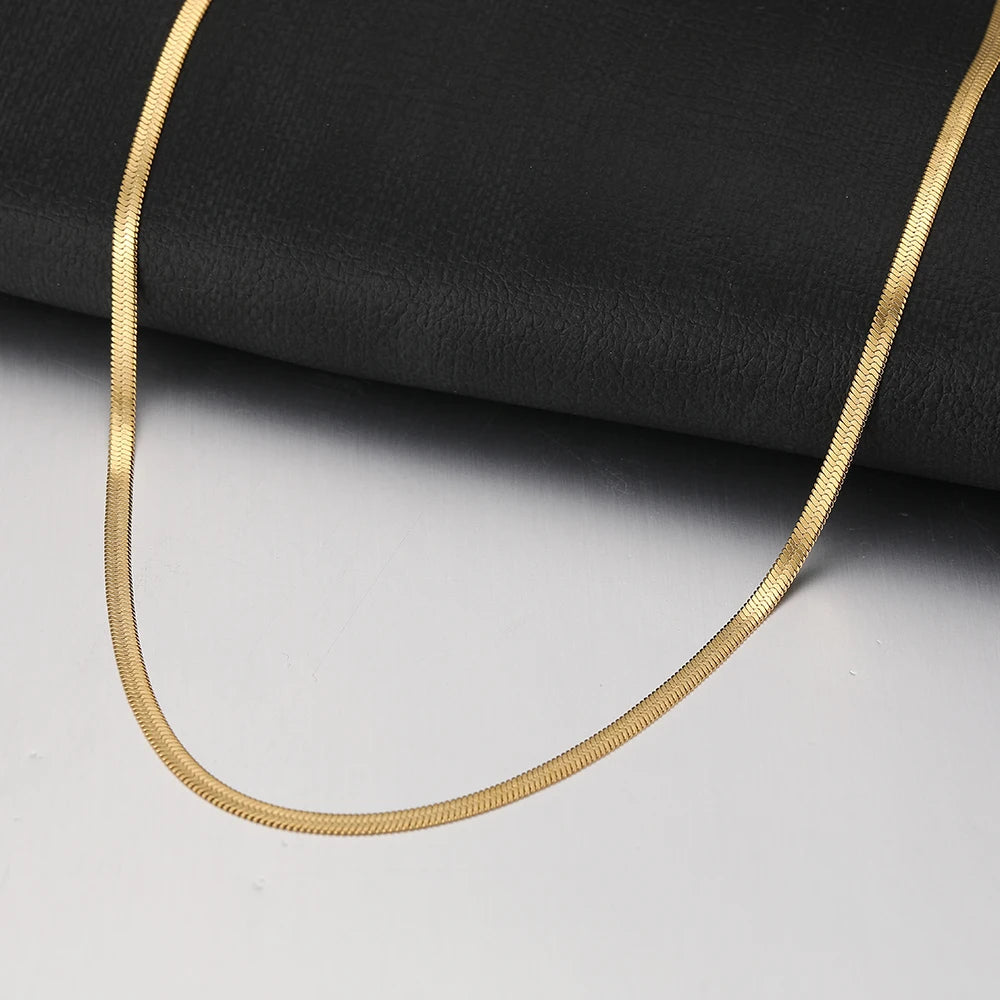 Stainless Steel Herringbone Snake Chain – Unisex Waterproof Choker Necklace