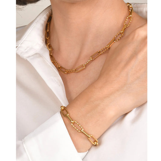 18K Gold Plated Paperclip Chain Bracelet – Adjustable Chunky Stainless Steel Jewelry