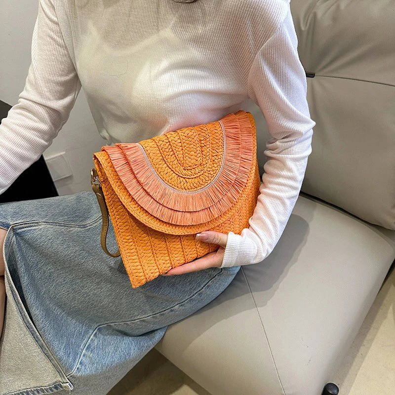Raffia Straw Woven Wrist Clutch & Shoulder Crossbody Bag – Handmade Summer Beach Purse for Women