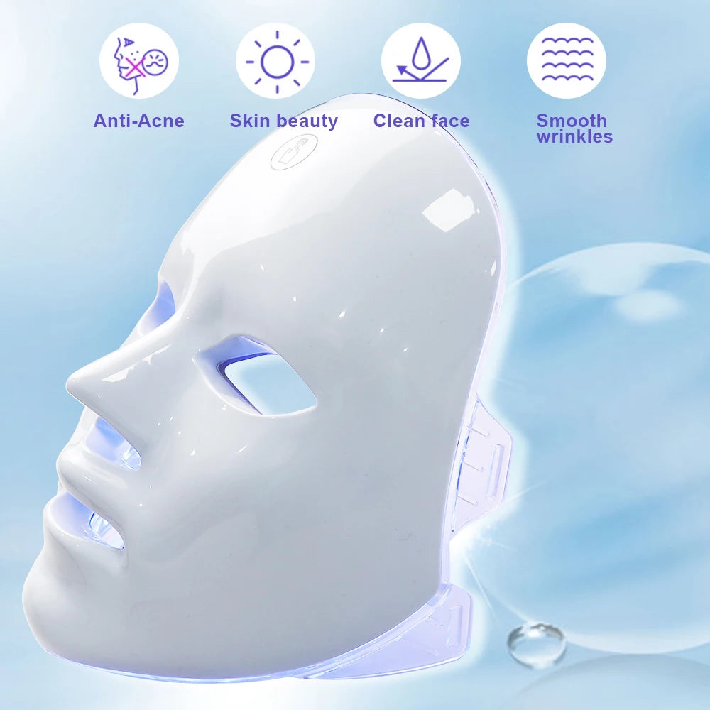 LED 7-Colors Facial Mask – Photodynamic Therapy for Skin Moisture, Rejuvenation, Anti-Acne, Wrinkle Removal & Pore Shrinking – Professional Salon & Home Use