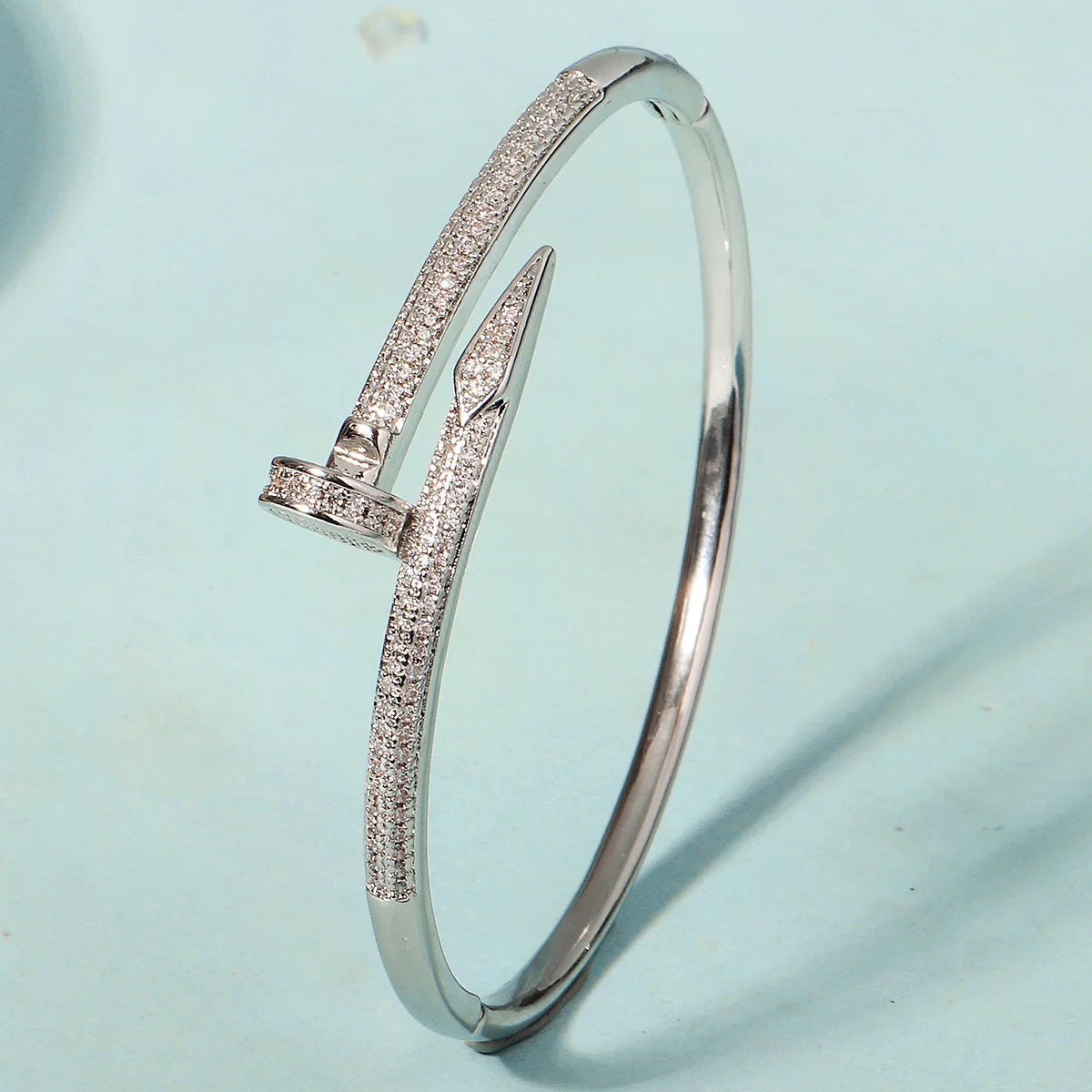 Classic Stainless Steel Nail Bracelet – Sparkling Zircon Bangle Jewelry Gift