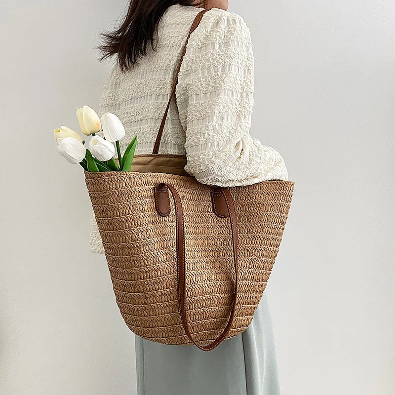 Luxury Straw Beach Tote – Large Capacity Summer Shoulder Bag for Women