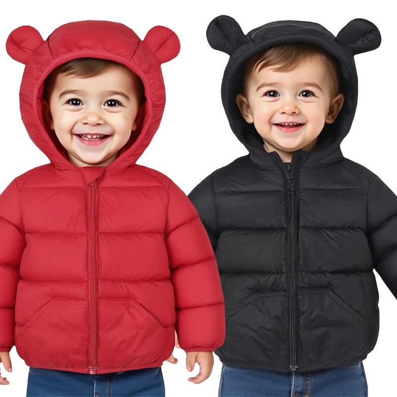 Autumn Winter Kids Down Jacket – Warm Hooded Zipper Coat 2–6Y Boys Girls Outerwear