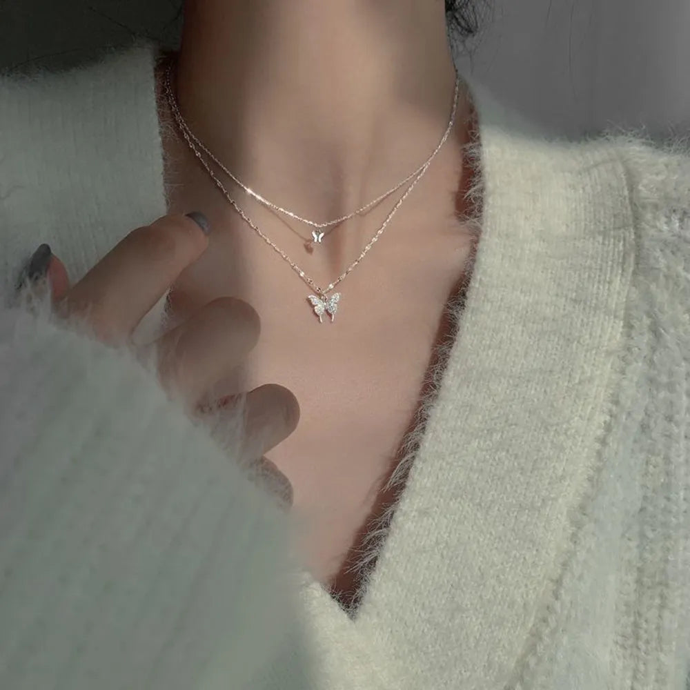 Double Layer Star & Moon Necklace – Delicate Zircon Women’s Jewelry
