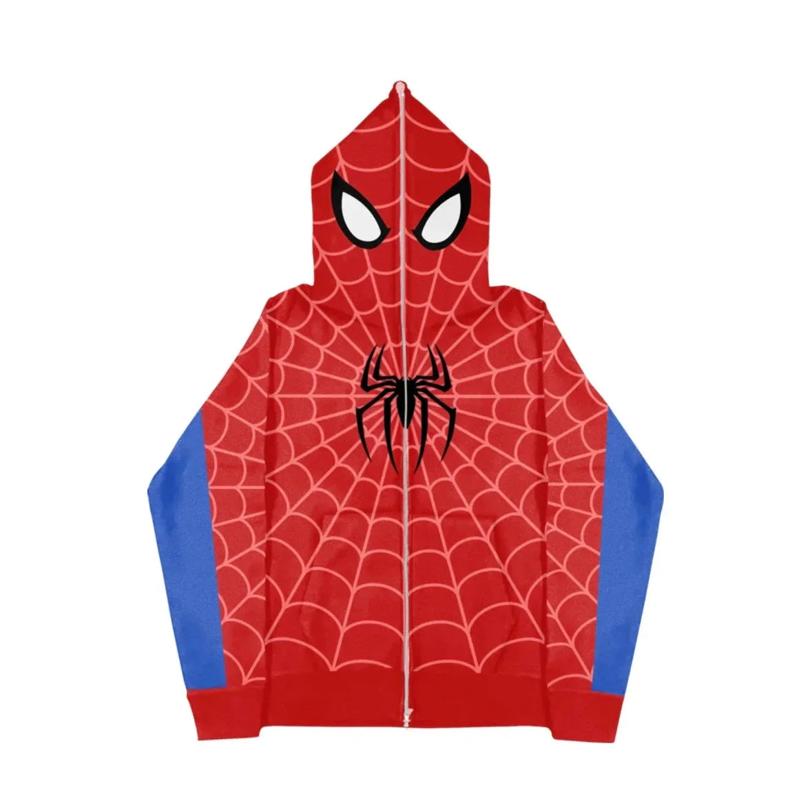 Y2K Red Spider Web Hoodie – Foam Print Harajuku Punk Grunge Zip-Up Sweatshirt for Women.