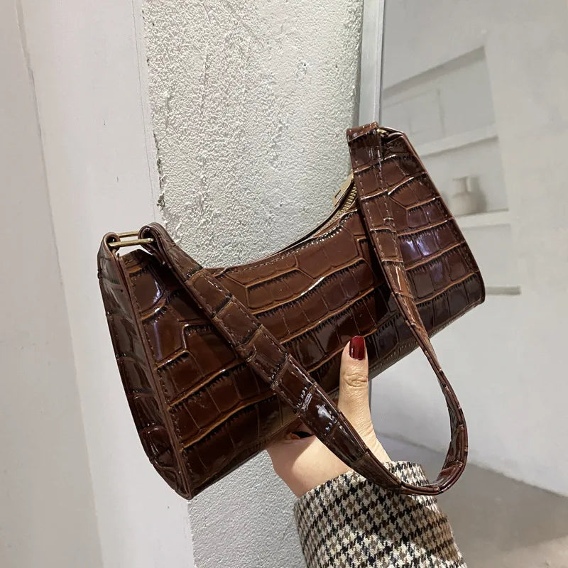 Retro Alligator Pattern PU Leather Handbag – Small Shoulder & Clutch Tote for Women