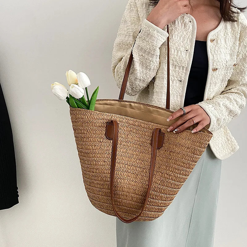 Luxury Straw Beach Tote – Large Capacity Summer Shoulder Bag for Women