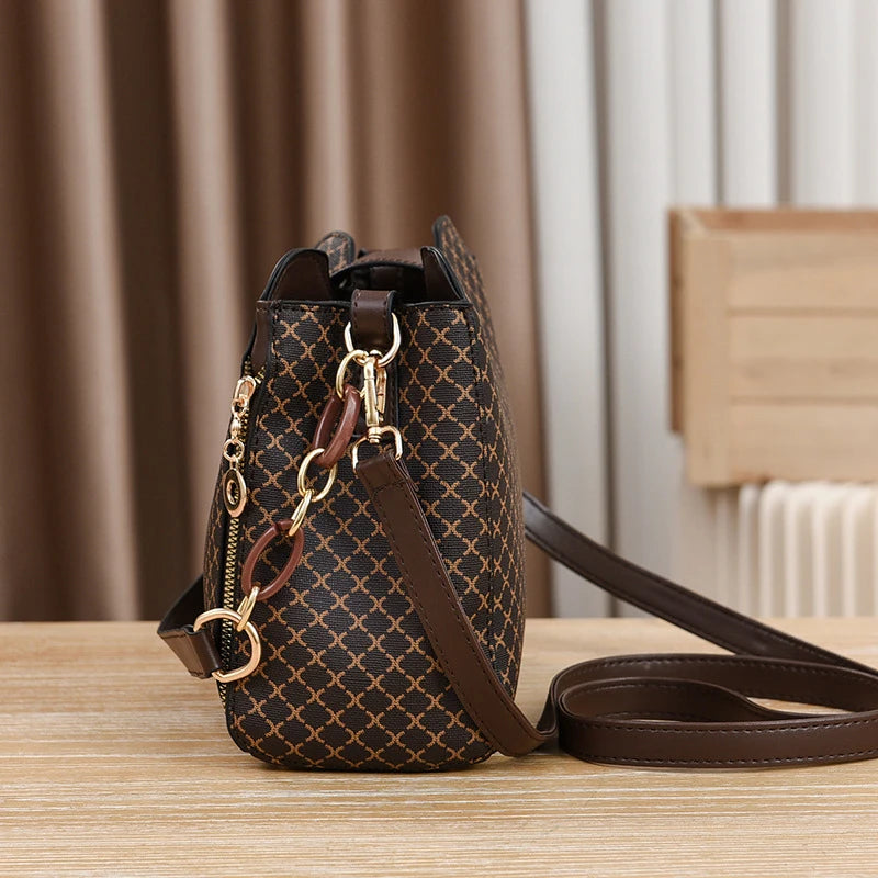 Luxury Check Print Bucket Bag – Large Capacity Shoulder & Crossbody Handbag for Women