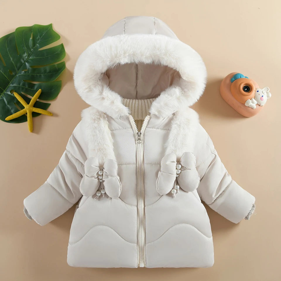 Winter Baby Girls Hooded Jacket – Warm Windproof Zipper Outerwear 1–4Y