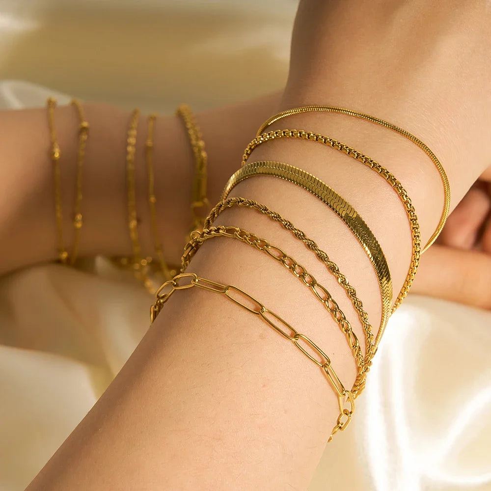 Gold Stainless Steel Twist Cuban Chain Bracelet – Women’s Jewelry Gift