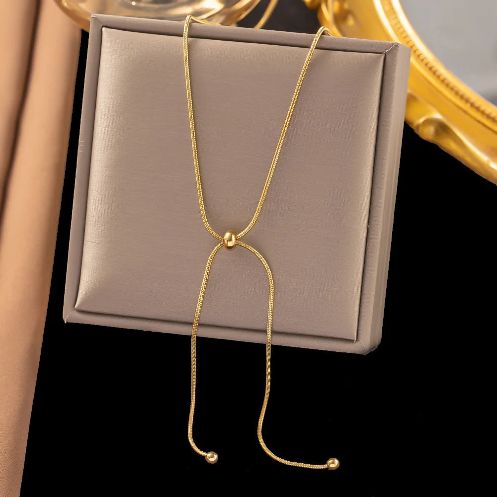 Gold Stainless Steel Adjustable Necklace – Retro Clavicle Chain for Women