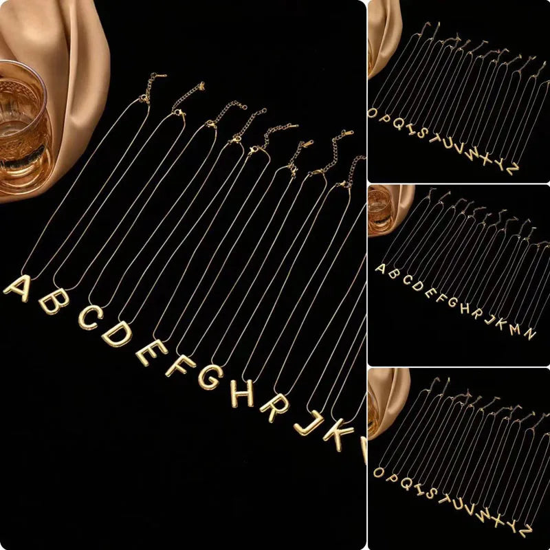 Gold Stainless Steel Letter Necklace – Chunky Alphabet Pendant Jewelry