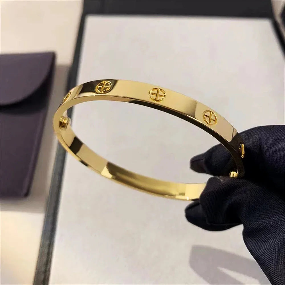 2023 Gold Zircon Cross Nail Bracelet – Stainless Steel Bangle for Women