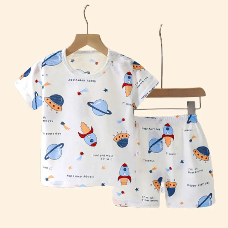Children’s Summer Cotton Sleepwear Set – Short Sleeve T-Shirt & Shorts for Boys & Girls