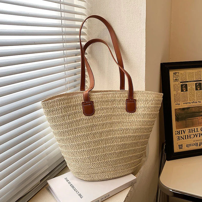 Luxury Straw Beach Tote – Large Capacity Summer Shoulder Bag for Women