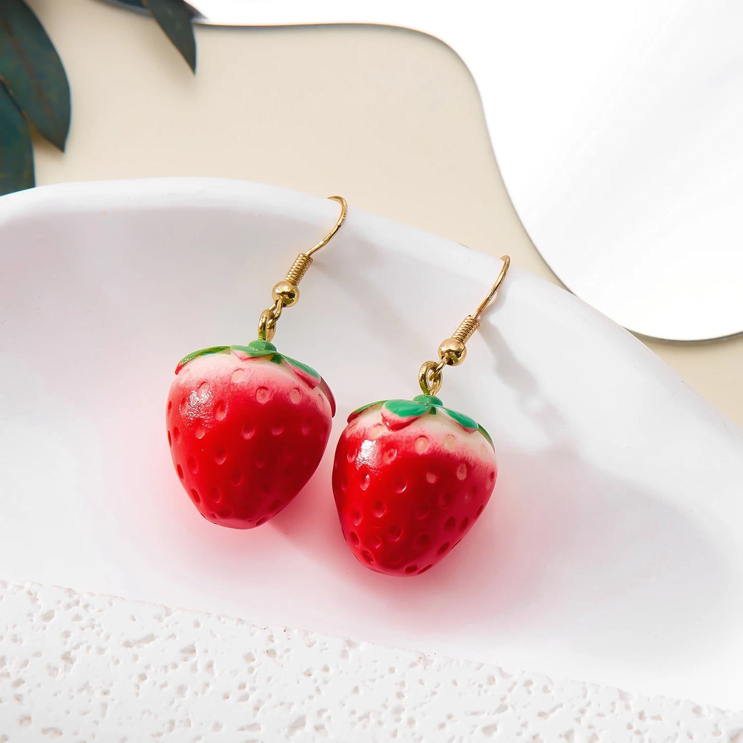 Red Strawberry Flower Drop Earrings – 3D Fruit Women’s Jewelry