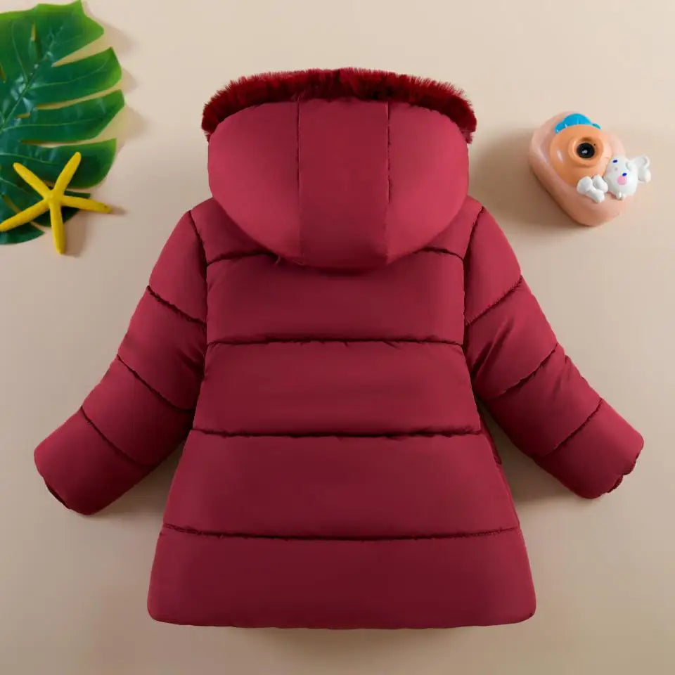 Winter Baby Girls Hooded Jacket – Warm Windproof Zipper Outerwear 1–4Y