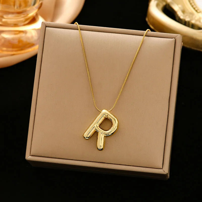 Gold Stainless Steel Letter Necklace – Chunky Alphabet Pendant Jewelry