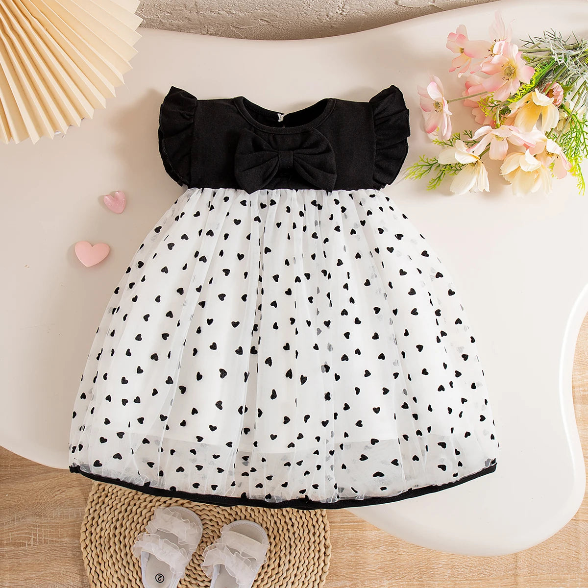 Baby Girl Princess Dress – Bow & Ruffle Sleeves Birthday Outfit (0–3 Yrs)