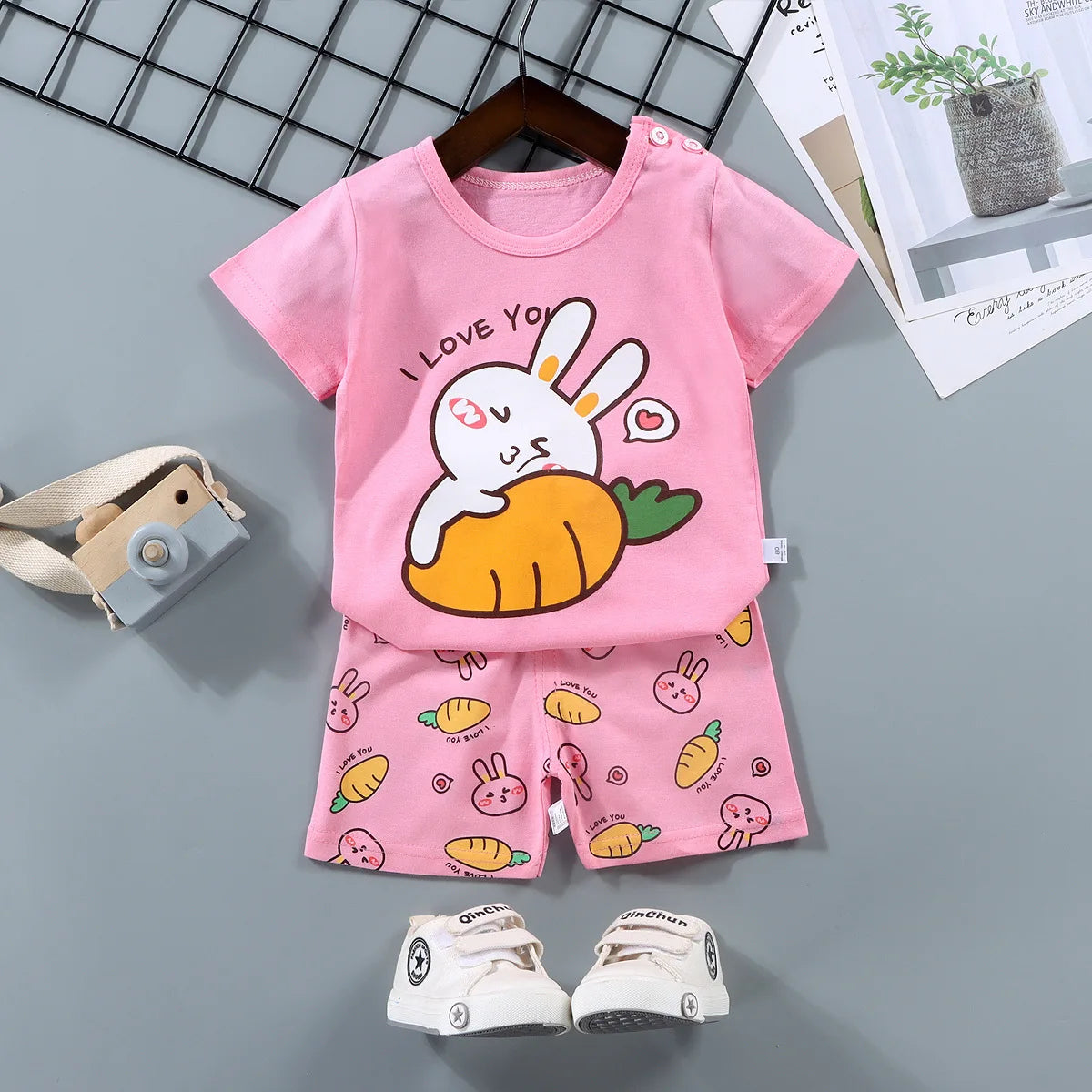 2PCS Mother & Kids Summer Cotton Sets – Short Sleeve T-Shirts & Shorts for Boys & Girls