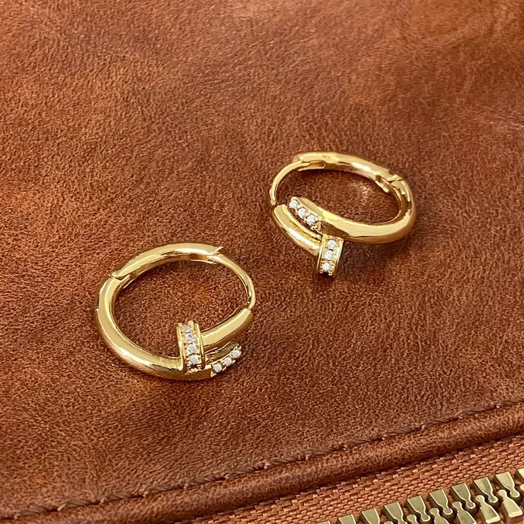 925 Sterling Silver Zircon Nail Hoop Earrings – Minimalist Trendy Jewelry for Women