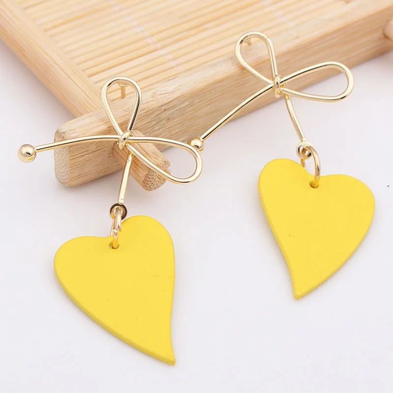 Colorful Metal Dangle Earrings – Flower & Heart Pendant Women’s Jewelry