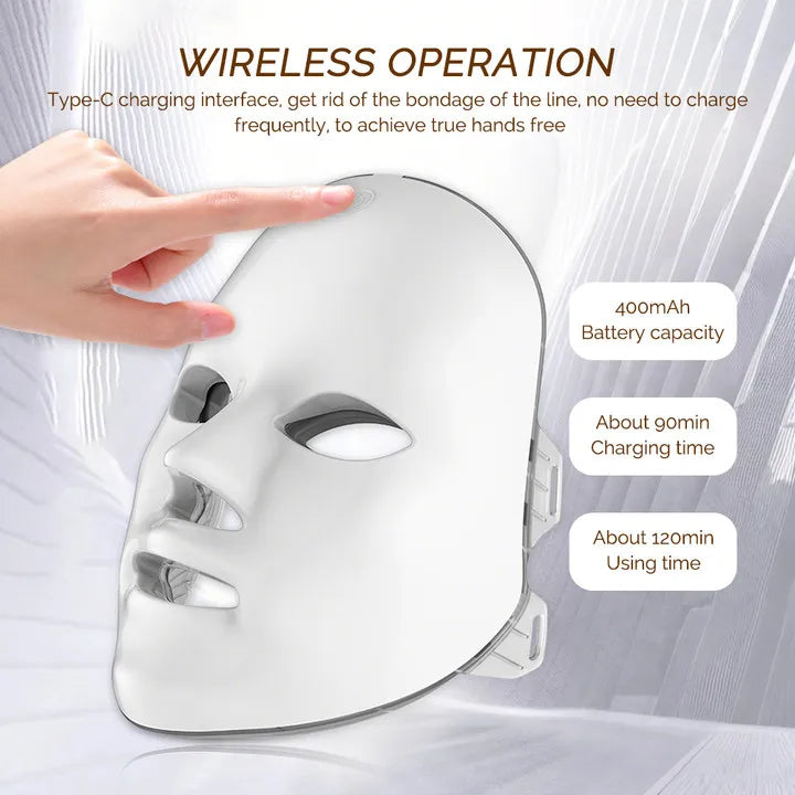 Wireless 7-Color LED Face Beauty Machine – Photon Therapy Facial & Neck Mask for Skin Tightening and Rejuvenation