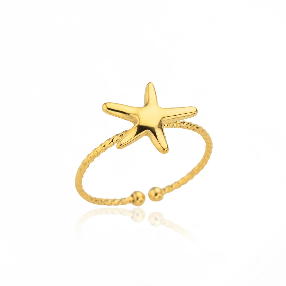Gold Stainless Steel Open Ring – Waterproof Women’s Wedding Band Jewelry