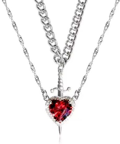 Heart & Sword Couple Necklace – 18K Gold Plated Stainless Steel Zircon Jewelry Set
