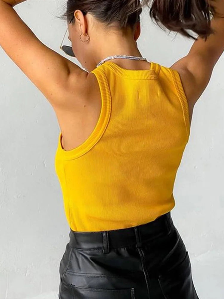 Ribbed Knit Tank Top – Off-Shoulder Summer Basic Vest