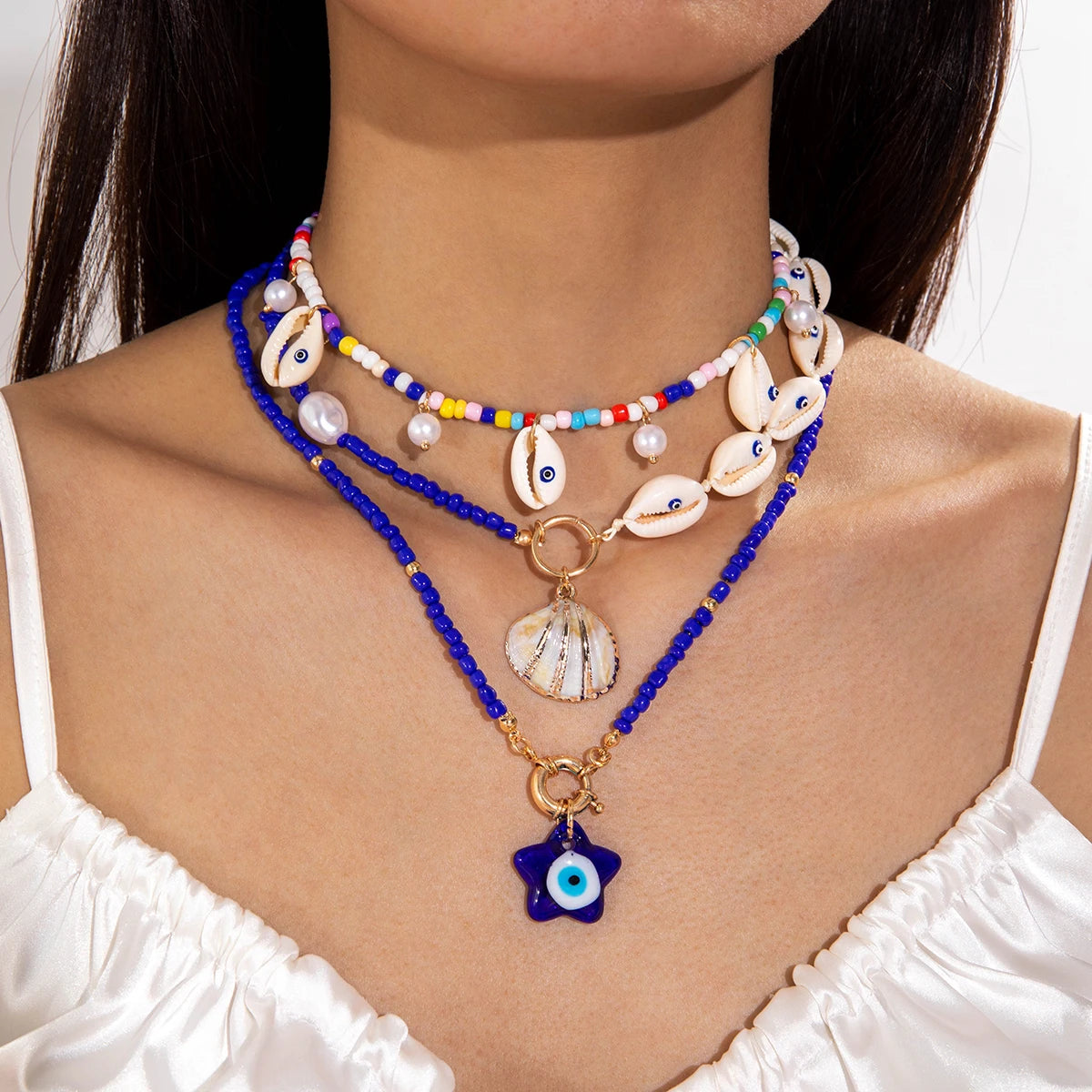 Tocona Bohemia Multicolor Bead & Shell Pendant Necklace – Adjustable Summer Beach Jewelry for Women