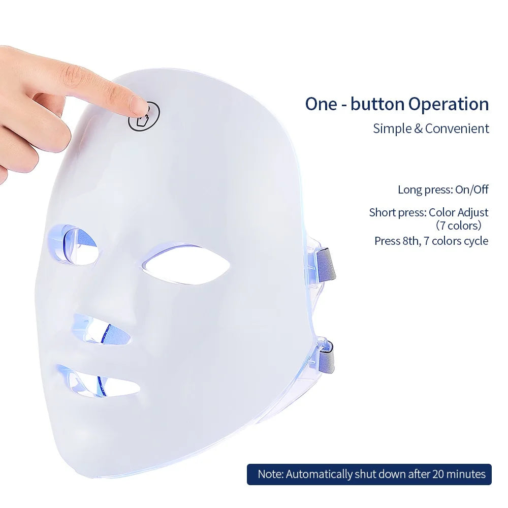 Wireless 7-Color LED Face Beauty Machine – Photon Therapy Facial & Neck Mask for Skin Tightening and Rejuvenation