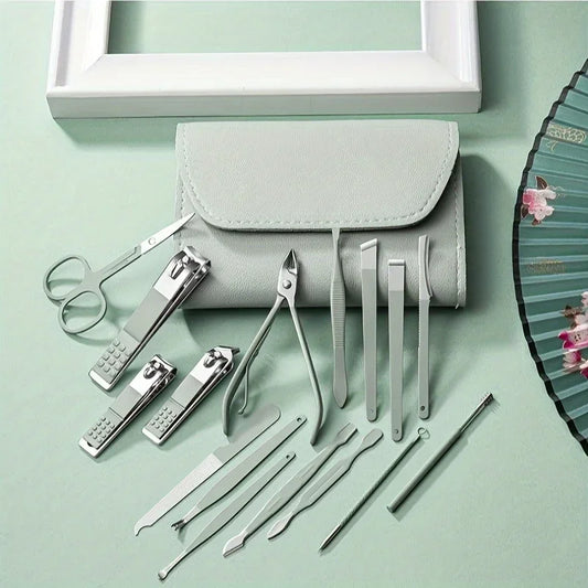 16pcs Manicure & Pedicure Set – Professional Nail Clippers with Travel Case