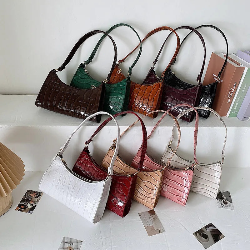 Retro Alligator Pattern PU Leather Handbag – Small Shoulder & Clutch Tote for Women