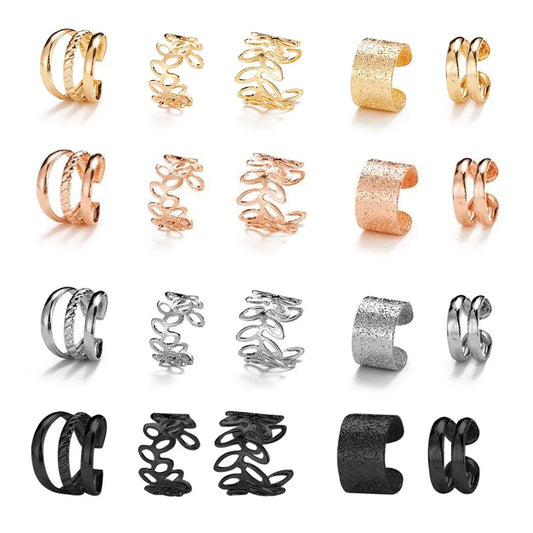 10Pcs Rose Gold Leaf Ear Cuff Set – Non-Piercing Women’s Jewelry