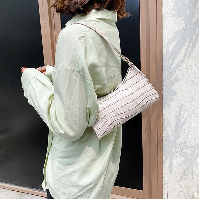 Retro Alligator Pattern PU Leather Handbag – Small Shoulder & Clutch Tote for Women