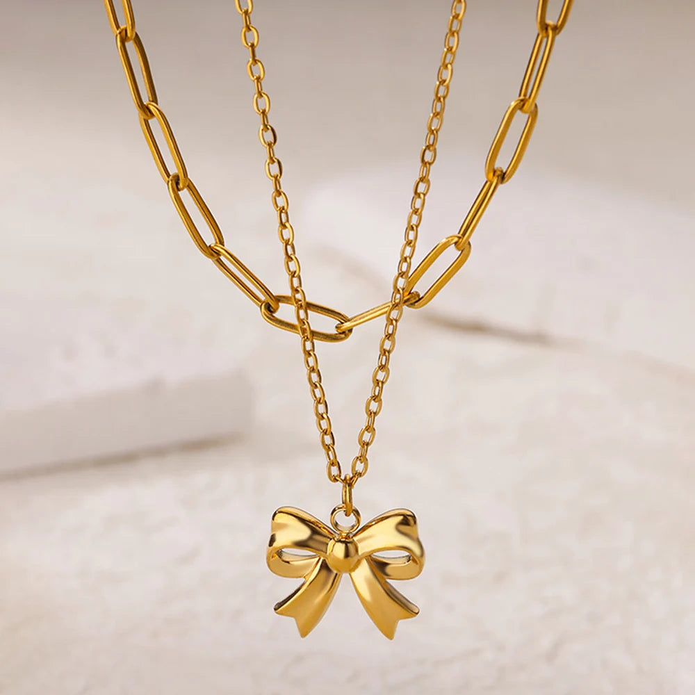 316L Stainless Steel Multilayer Heart Necklace – Gold Goth Clavicle Choker for Women