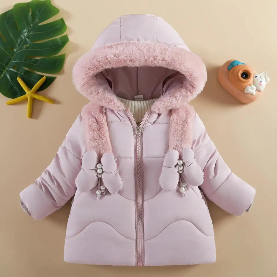 Winter Baby Girls Hooded Jacket – Warm Windproof Zipper Outerwear 1–4Y
