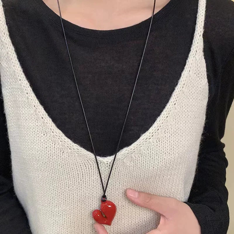 Charming Irregular Heart Pendant Rope Necklace – Adjustable Simple Jewelry for Women