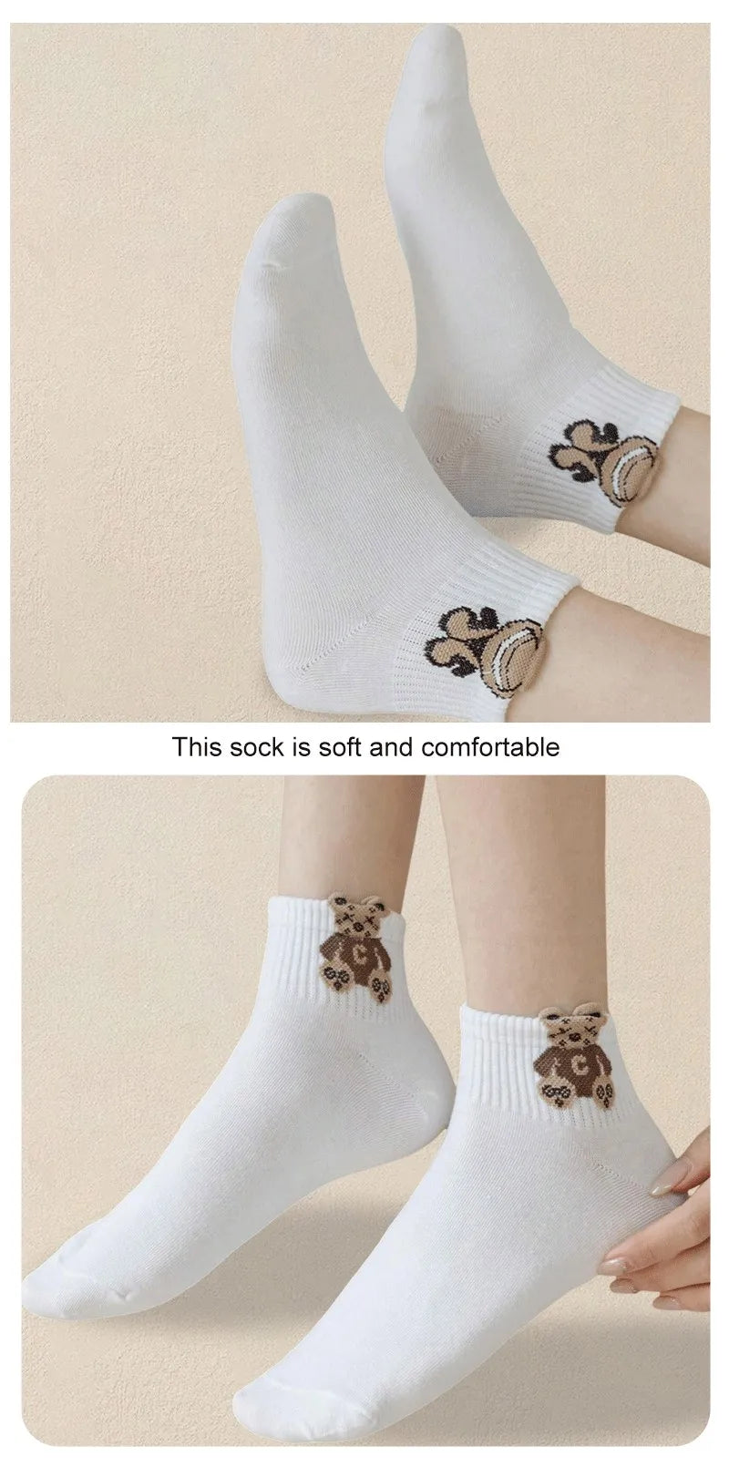 Cartoon Teddy Bear Ankle Socks – 5/10/20 Pairs Breathable & Cute