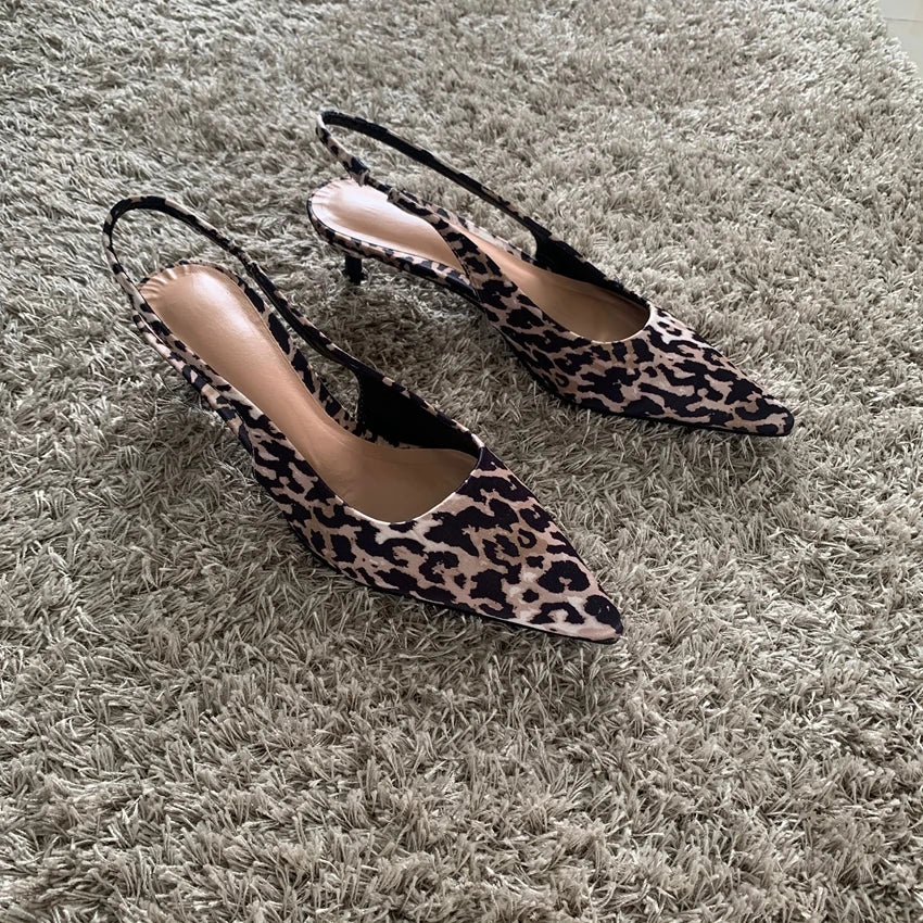 Leopard Print Pointed Toe Heels – Elegant Summer Slingback Pumps for Women