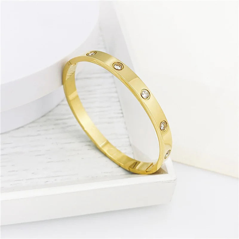2023 Gold Zircon Cross Nail Bracelet – Stainless Steel Bangle for Women