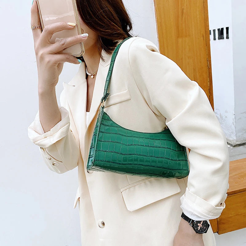 Retro Alligator Pattern PU Leather Handbag – Small Shoulder & Clutch Tote for Women